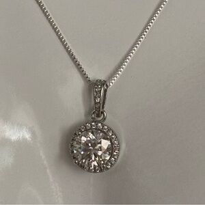 Moissanite 2ct Halo Pendant Necklace Sterling Silver